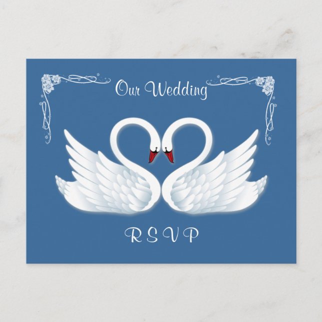Wedding. RSVP. 2 white swans Postcard (Front)