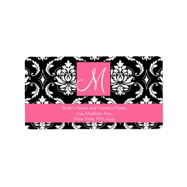Wedding RSVP Address Labels Damask Monogram (Front)