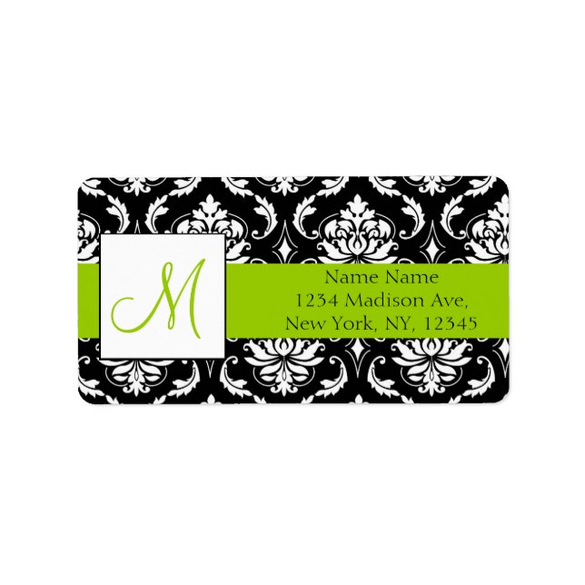 Wedding RSVP Address Labels Damask Monogram (Front)