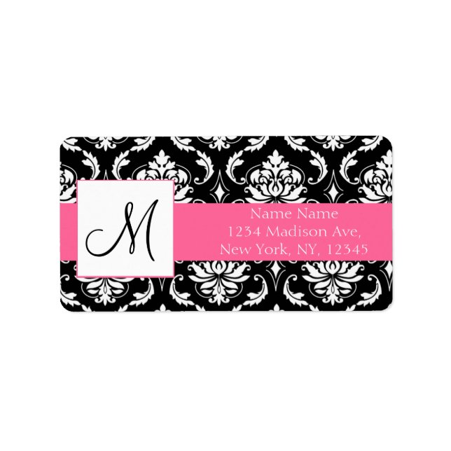 Wedding RSVP Address Labels Damask Monogram (Front)