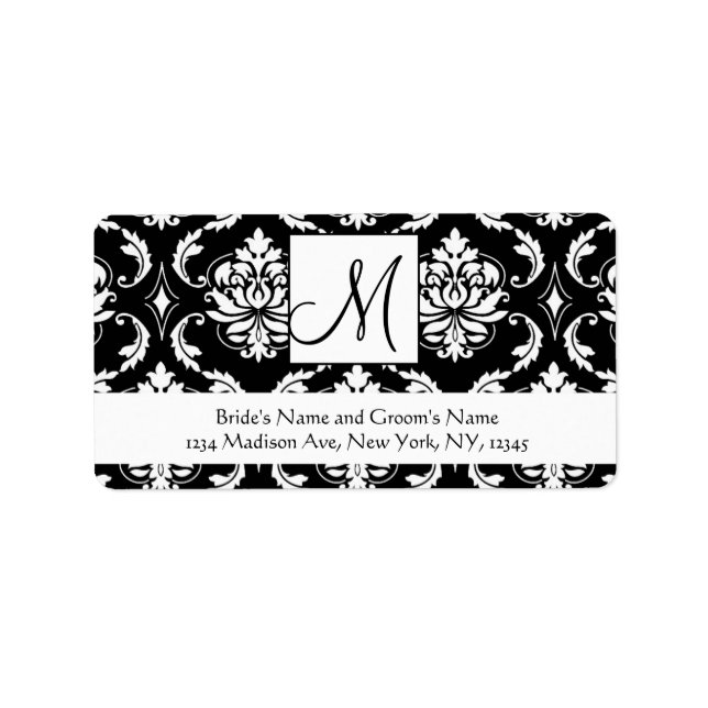 Wedding RSVP Address Labels Damask Monogram (Front)