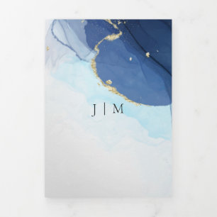 Wedding Rsvp aqua ombre blue gold Tri-Fold Card
