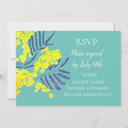 Wedding RSVP Australian wattle flower watercolor Invitation