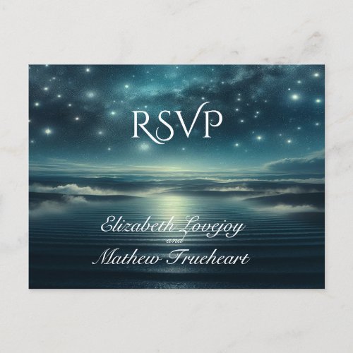 Wedding RSVP Blue Moon Starry Night  Postcard