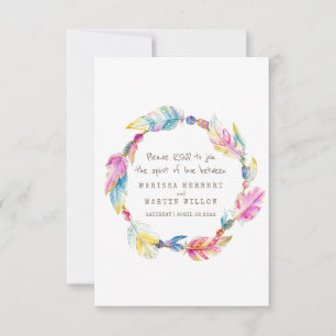 Wedding RSVP boho feather native tribal wreath