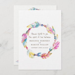 Wedding RSVP boho feather native tribal wreath Invitation
