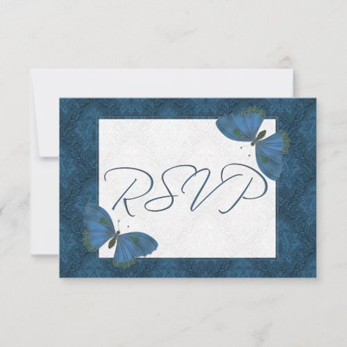 Wedding RSVP Butterfly Brocade blue