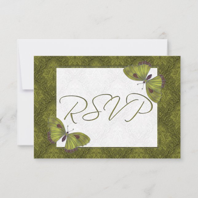Wedding RSVP Butterfly Brocade green (Front)