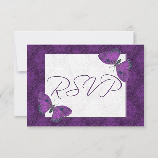 Wedding RSVP Butterfly Brocade Purple (Front)
