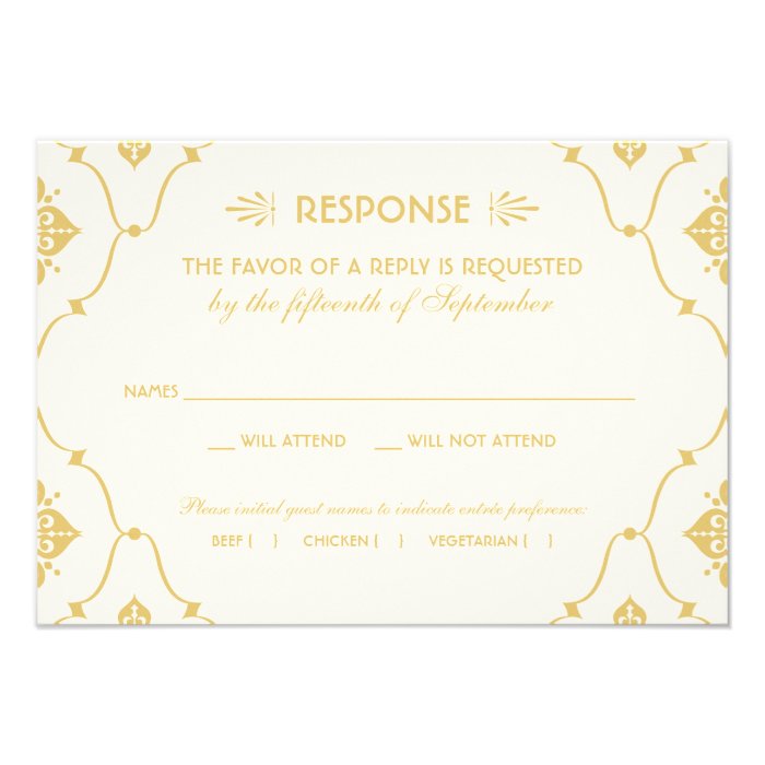 Wedding RSVP Card  Art Deco Style