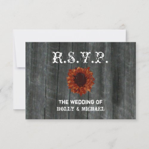 Wedding RSVP Card - Barnwood &amp; Sunflower