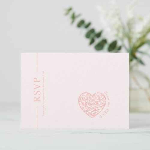 Wedding RSVP Card  Blush Pink heart QR code