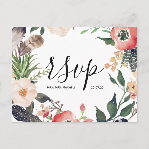 Wedding Rsvp card  Botanical Floral Wreath