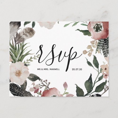 Wedding Rsvp card  Botanical Floral Wreath