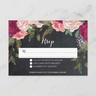 wedding rsvp card burgundy floral chalkboard