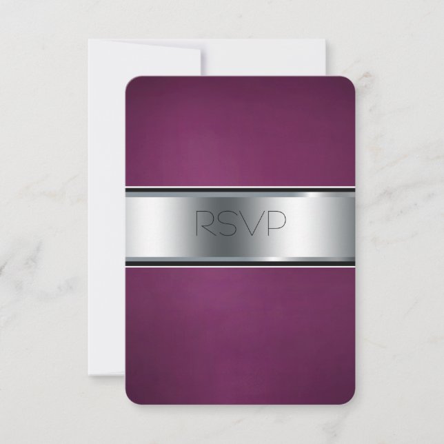 Wedding RSVP Card, Elegant Burgundy and Silver (Front)