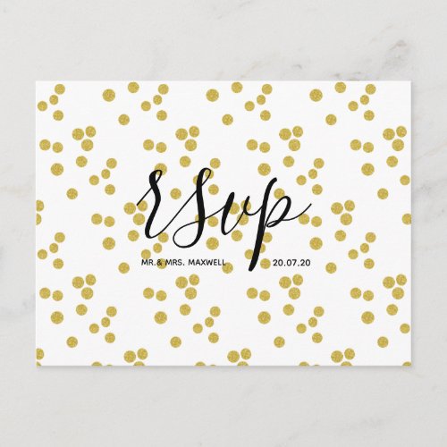 Wedding Rsvp card  Gold Confetti Script Postcard