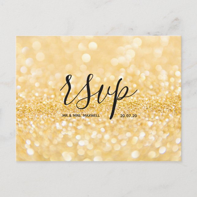 Wedding Rsvp card | Gold Glitter Script Postcard (Front)