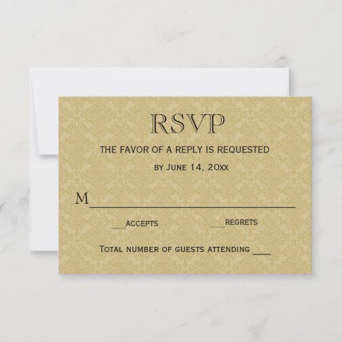 Wedding RSVP Card  Gold  Maroon Damask