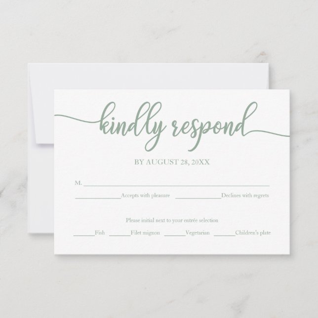 Wedding RSVP Card Green Sage Calligraphy (Front)