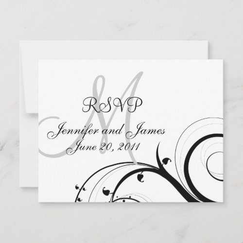 Wedding RSVP Card Monogram Names Swirls