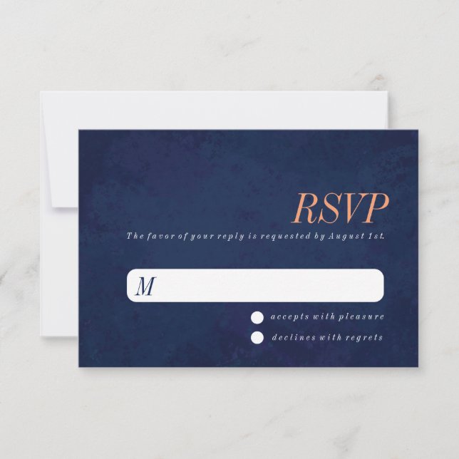 Wedding RSVP card, Navy Blue Texture (Front)