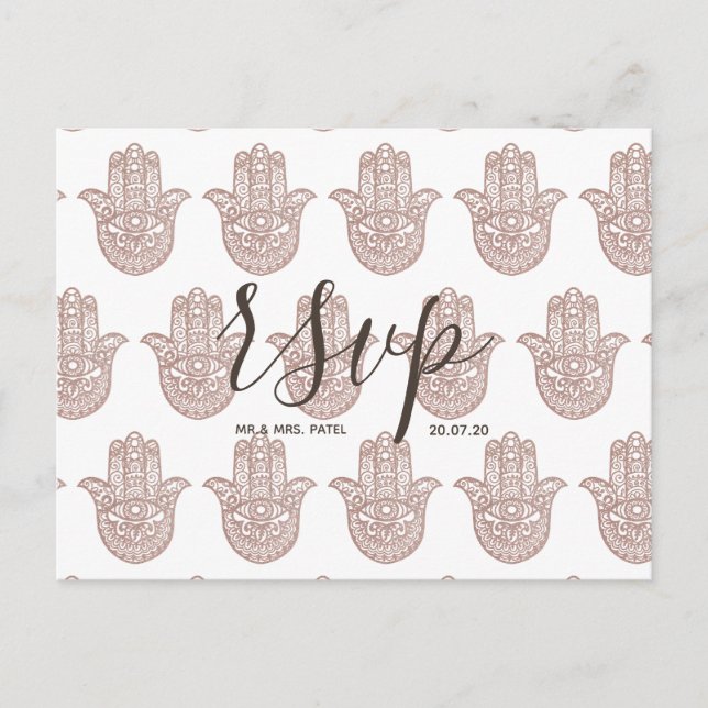 Wedding Rsvp card rose gold Indian wedding (Front)