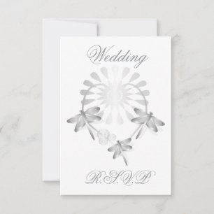 Wedding RSVP Card Silver Dragonflies Heart