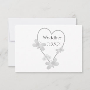 Wedding RSVP Card Silver Heart Butterflies