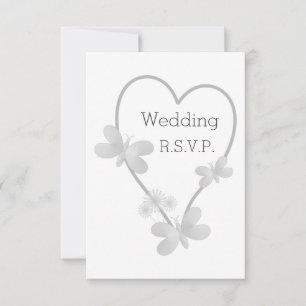 Wedding RSVP Card Silver Heart Butterflies
