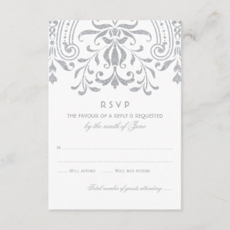 Wedding RSVP Card | Silver Vintage Glamour