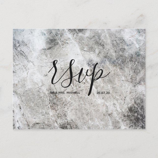 Wedding Rsvp card | Stone Marble Script Postcard (Front)