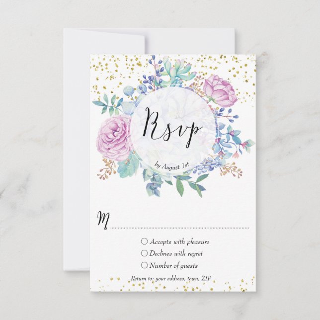 wedding rsvp card succulents cactus floral gold (Front)