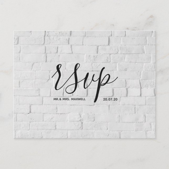 Wedding Rsvp card | White Brick Script Postcard (Front)