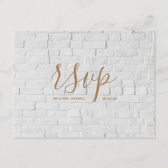 Wedding Rsvp card | White Brick Script Postcard (Front)