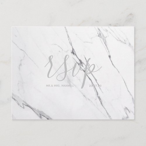 Wedding Rsvp card  White Rose Gold Marble Script