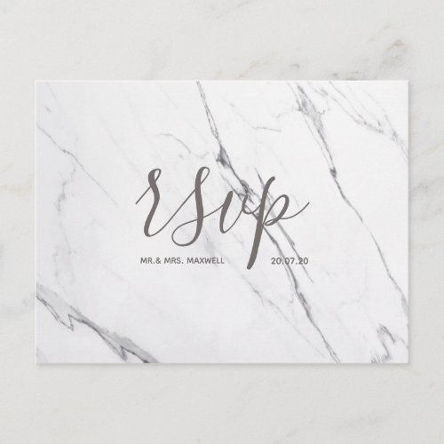 Wedding Rsvp card  White Rose Gold Marble Script