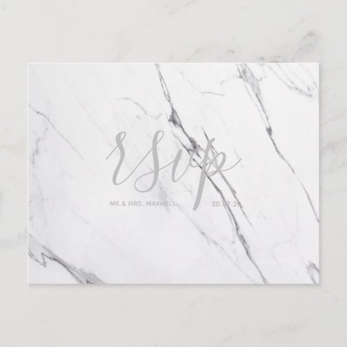 Wedding Rsvp card  White Rose Gold Marble Script