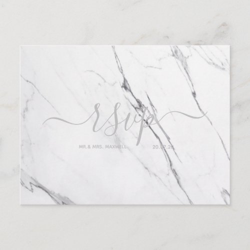 Wedding Rsvp card  White Rose Gold Marble Script