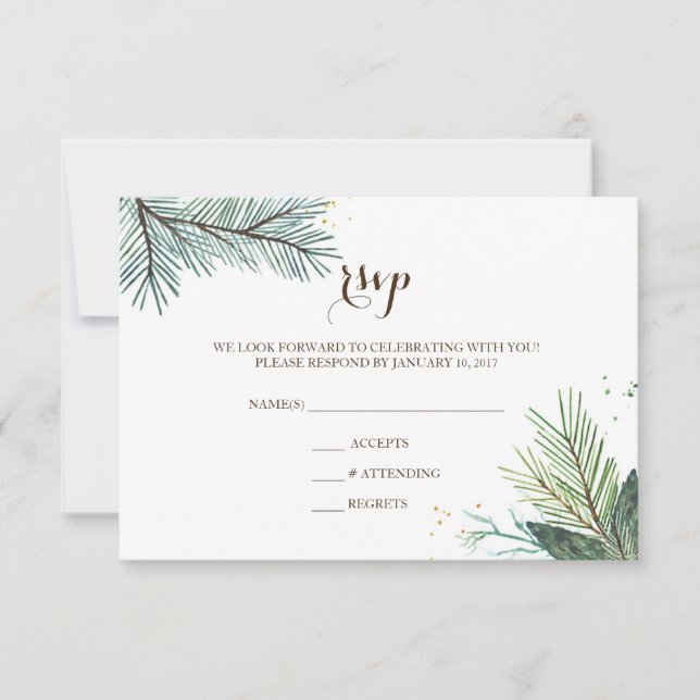 Wedding RSVP Card Winter Wreath (Front)