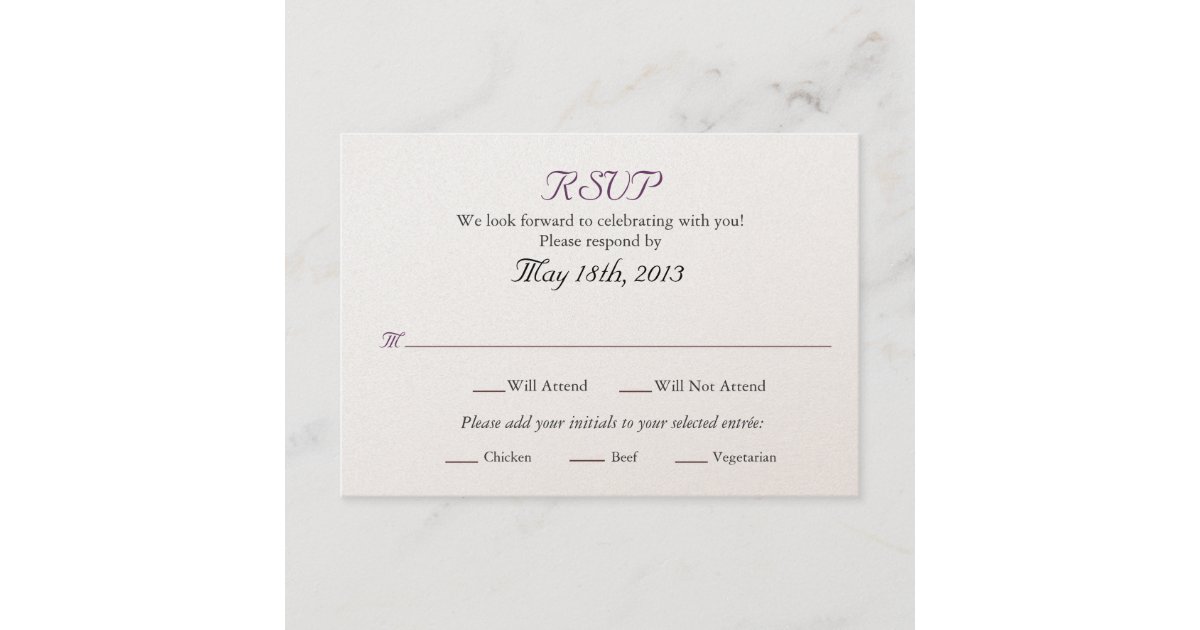 Wedding RSVP card with Entree selections | Zazzle.com