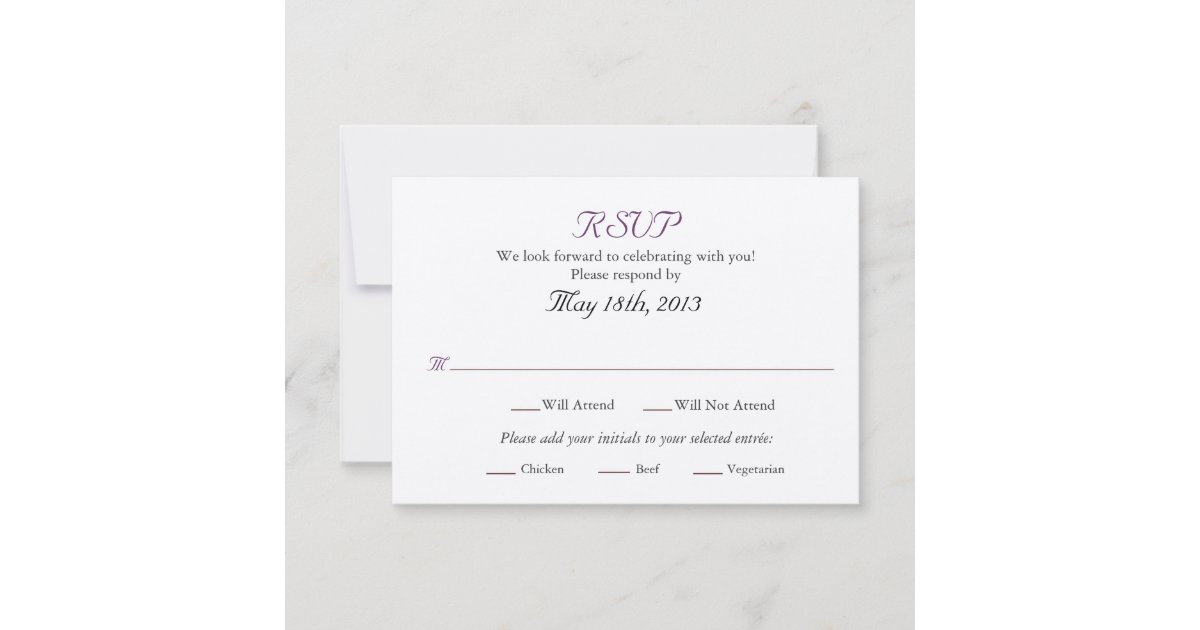 Wedding RSVP card with Entree selections | Zazzle