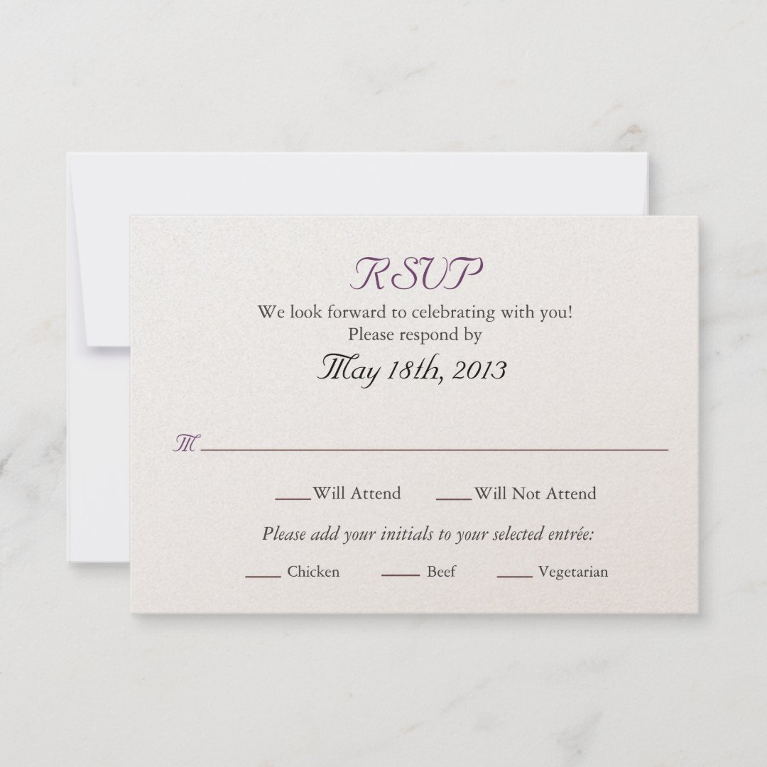Wedding RSVP card with Entree selections | Zazzle