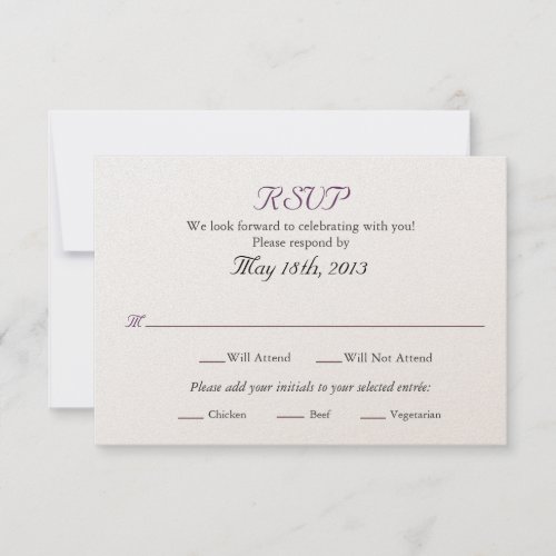 Wedding RSVP card with Entree selections