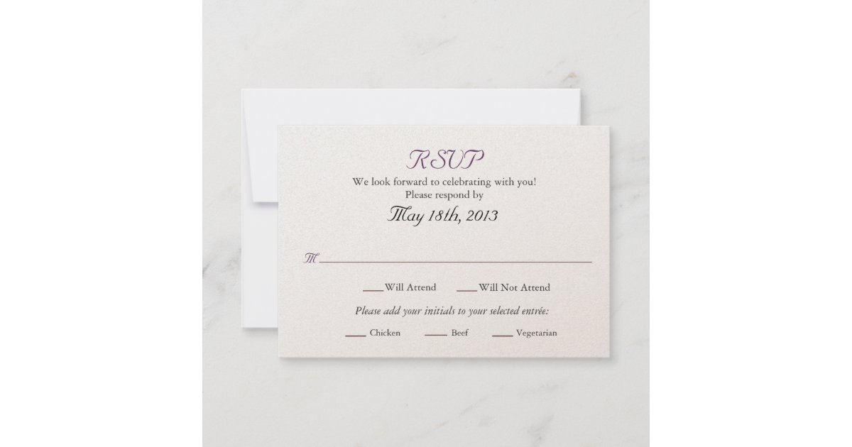 Wedding RSVP card with Entree selections | Zazzle