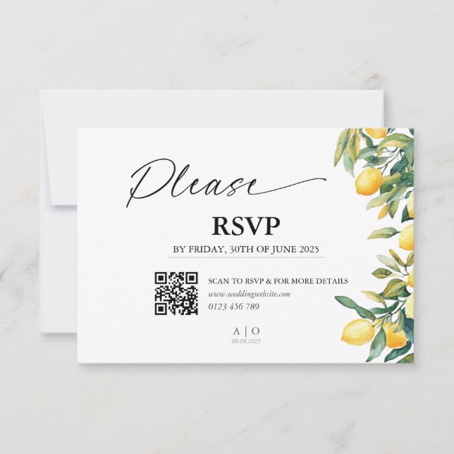 Wedding RSVP Card with QR Code - Lemons, Italy (Front)