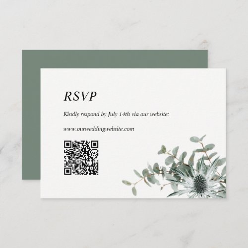Wedding RSVP Card with QR Code Sage Green Thistle
