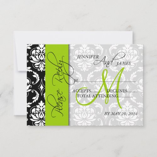 Wedding RSVP Cards Damask Monogram Green Personalized Announcement