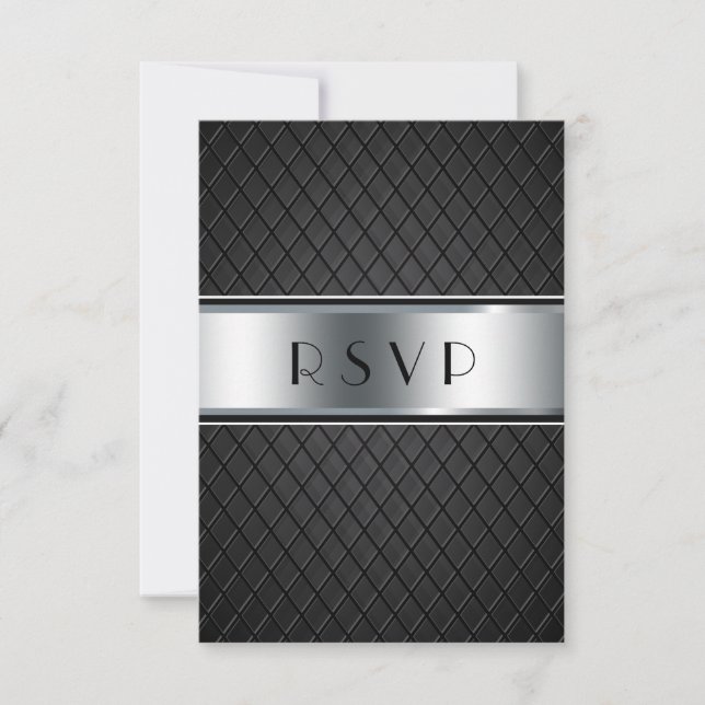Wedding RSVP Cards, Elegant Black and Silver (Front)