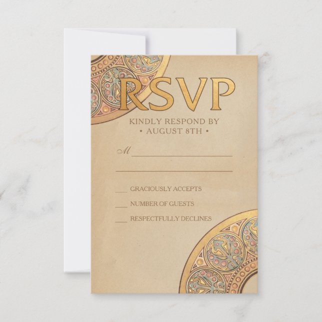 Wedding RSVP Cards | Gold Nouveau Deco (Front)